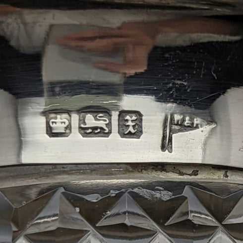 1915 British antique cut glass large vase with pure silver decoration Walker&Hall